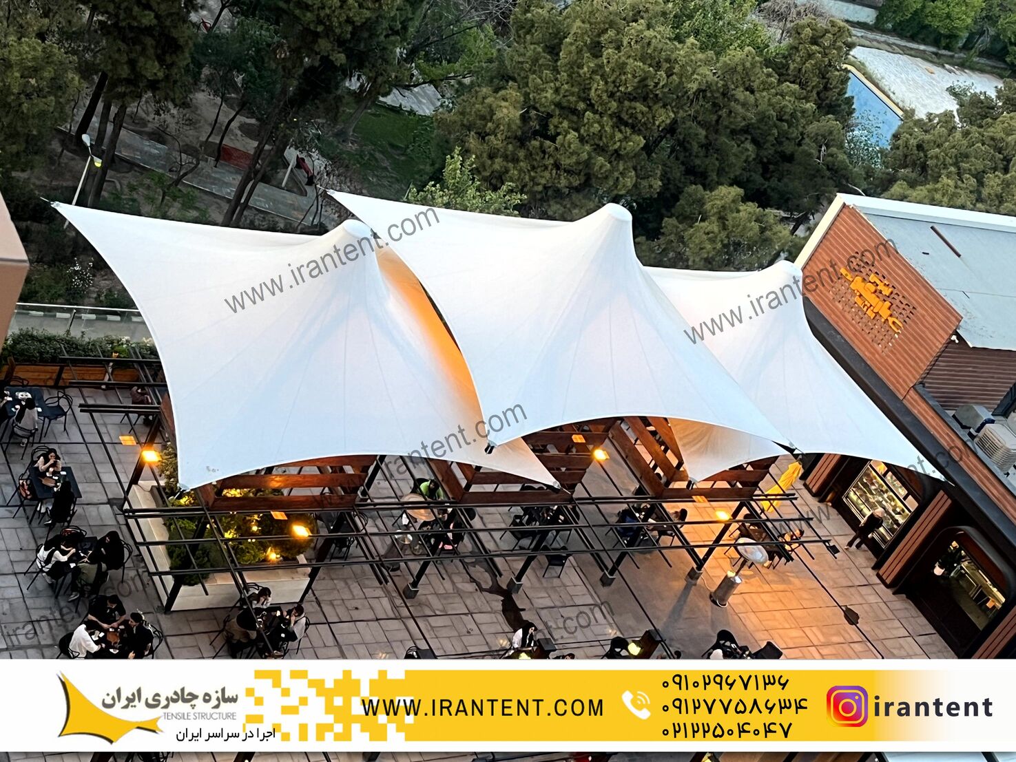 سایبان در کیش - سازه چادری کیش | طراحی و اجرای انواع سایبان و سازه کششی در جزیره کیش
